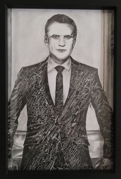 Drawing titled "Emmanuel Macron" by Johanna Levy, Original Artwork, Pencil