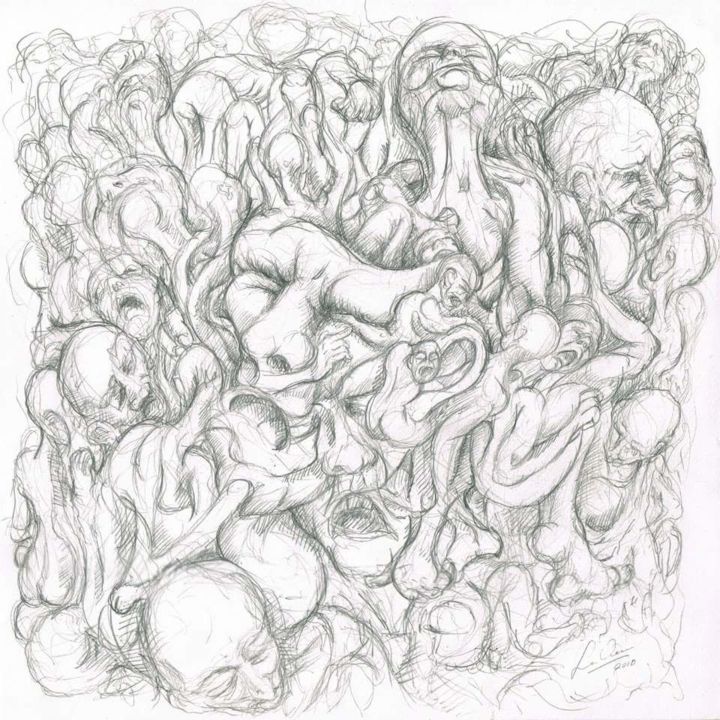 Рисунок под названием "Modern holocaust" - Lex Veen, Подлинное произведение искусства, Карандаш