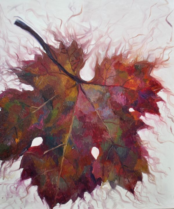 Pittura intitolato "autumn leaf" da Luna V Chae, Opera d'arte originale, Olio