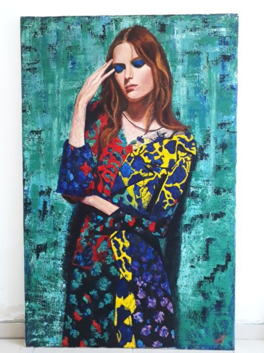 Painting titled "Lady" by Leyla Agazade, Original Artwork, Oil