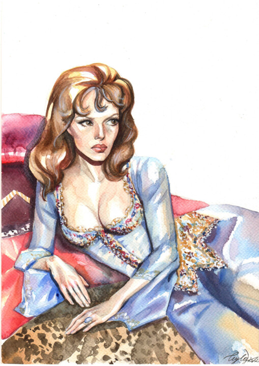 Painting titled ""Angelique, marquis…" by Leyla Zhunus, Original Artwork, Watercolor