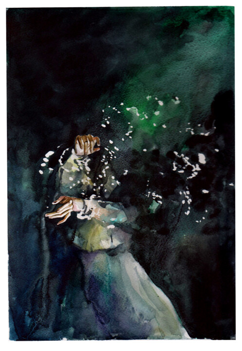 Pittura intitolato "Water is air" da Leyla Zhunus, Opera d'arte originale, Acquarello