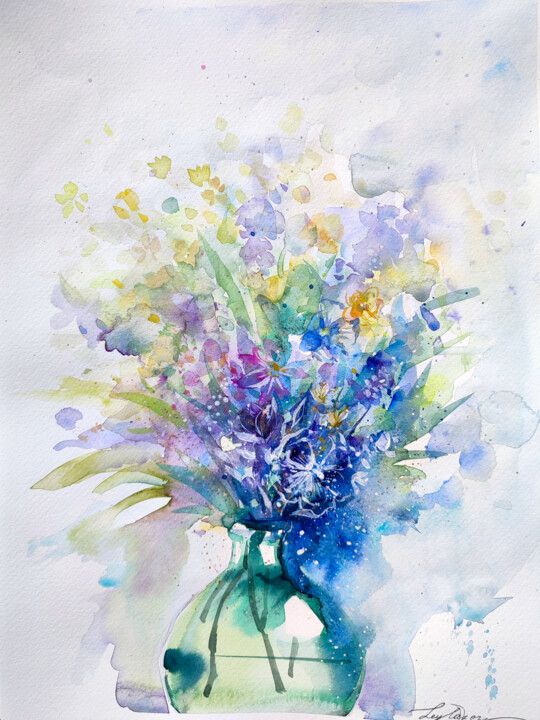 Painting titled ""Tender moment"" by Leyla Zhunus, Original Artwork, Watercolor