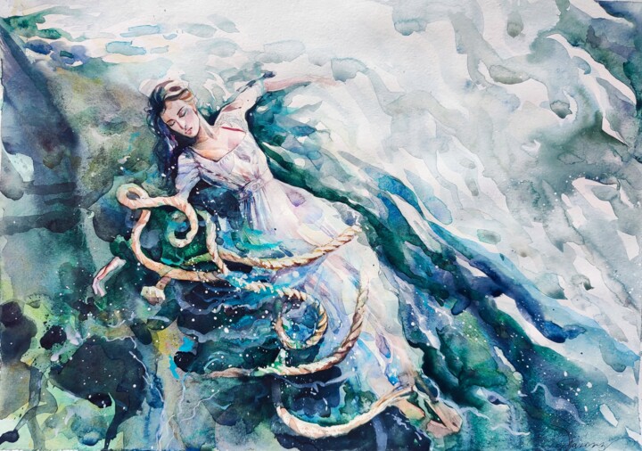 Malarstwo zatytułowany „Sea ties” autorstwa Leyla Zhunus, Oryginalna praca, Akwarela