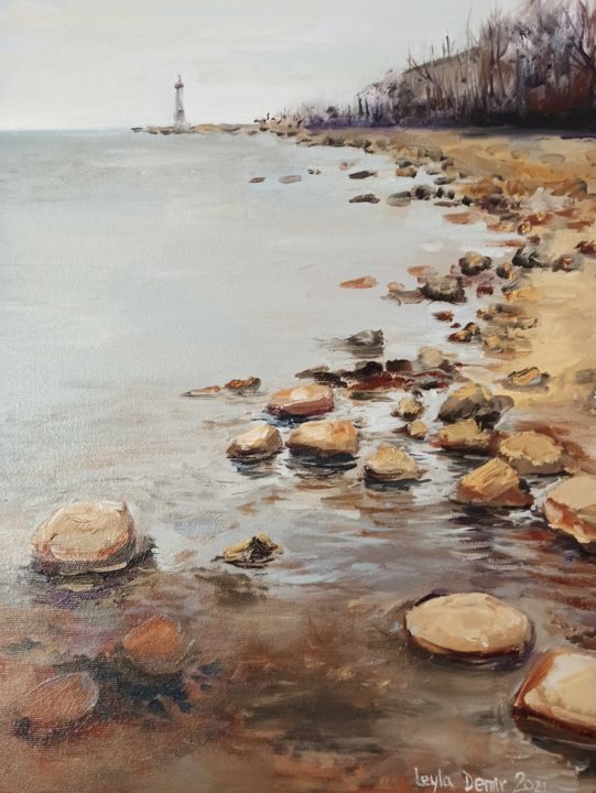"The shore of Lake L…" başlıklı Tablo Leyla Demir tarafından, Orijinal sanat, Petrol Tuval sedye üzerine monte edilmiş
