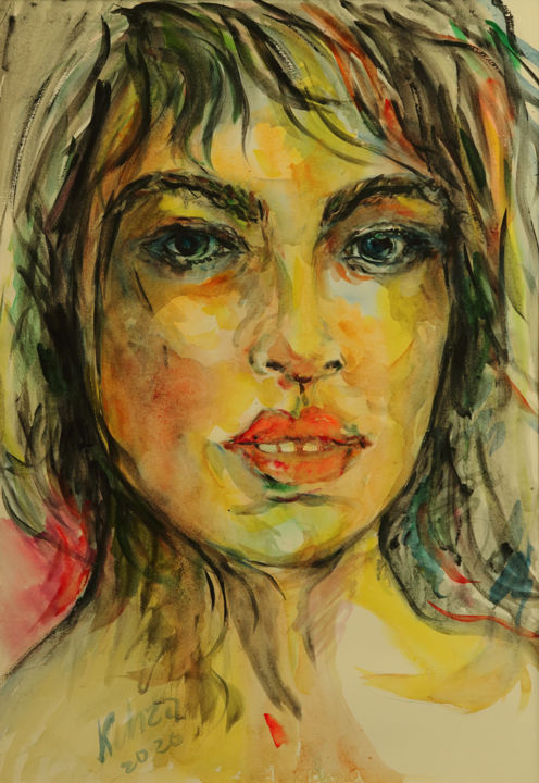 제목이 "FEMALE PORTRAIT"인 그림 Karakhan로, 원작, 수채화