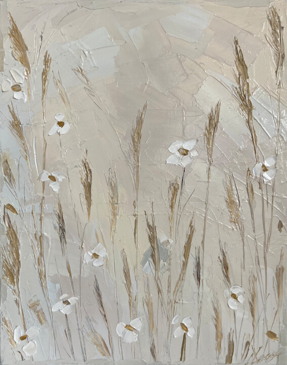 Картина под названием "Floral summer field…" - Leysan Khasanova, Подлинное произведение искусства, Масло