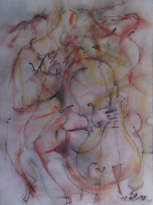 Schilderij getiteld "Jazz-2" door Lezer Manole, Origineel Kunstwerk, Aquarel