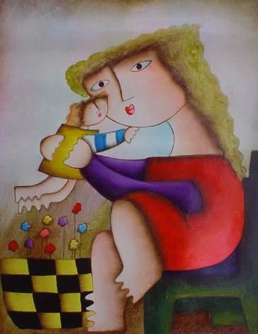 Painting titled "Motherhood" by Laura Fabiola, Original Artwork