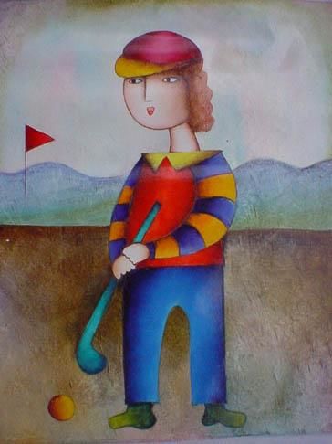 Painting titled "The Golfer" by Laura Fabiola, Original Artwork