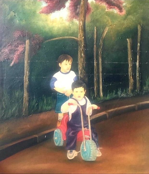 Painting titled "Os meninos" by Luciano Fernandes, Original Artwork, Oil