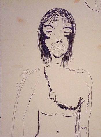 Drawing titled "Lucy Cave Woman/ Lu…" by L. F. Q. B. (Le Feu Qui Brule), Original Artwork, Ink