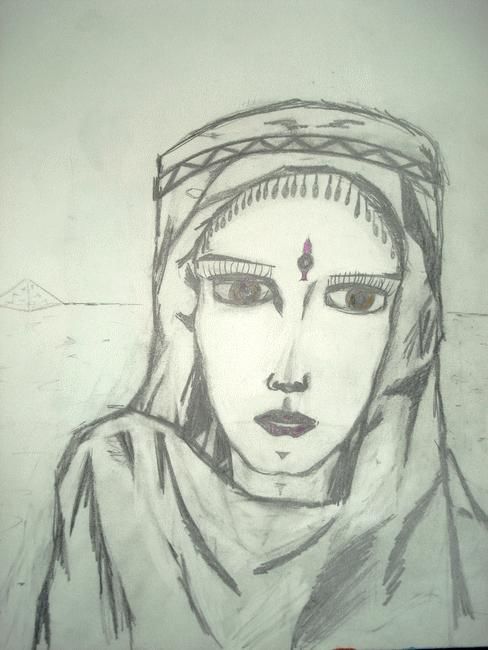 Drawing titled "Femme du Desert" by L. F. Q. B. (Le Feu Qui Brule), Original Artwork, Other