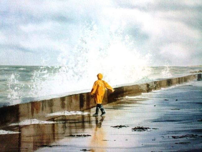 Painting titled "Tempête sur la digu…" by Laurent Girard, Original Artwork