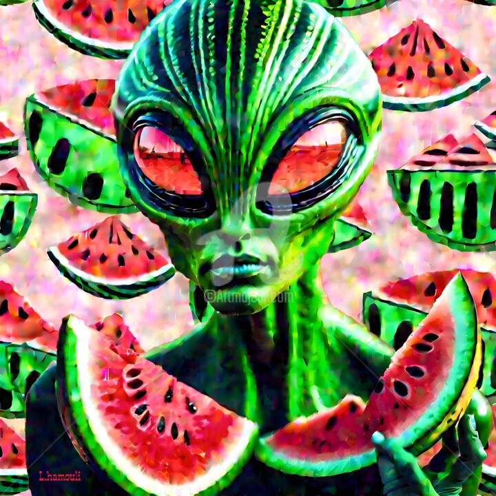 Arts numériques intitulée "Alienwatermelon" par Lhmixarts, Œuvre d'art originale, Peinture numérique