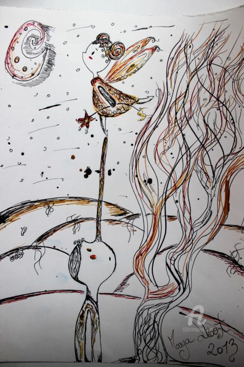 Peinture intitulée "pinnochio" par Maya Lhoest, Œuvre d'art originale, Encre