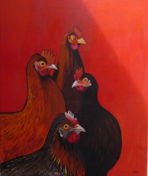 Peinture intitulée "278-les-poules" par Bernard L'Hostis, Œuvre d'art originale