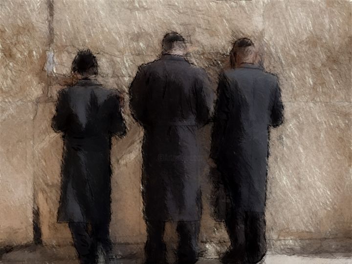 Painting titled "הכותל המערבי" by Moshe, Original Artwork, Pastel