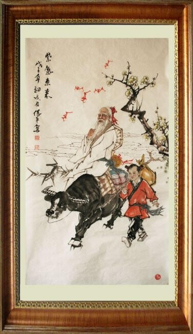 Painting titled "李保平书画-紫气东来" by Li Baoping, Original Artwork, Oil