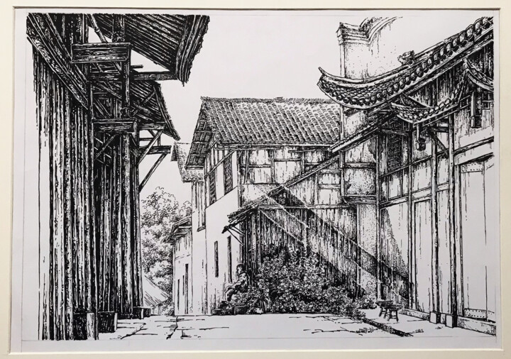 Malerei mit dem Titel "六点钟" von Li Han Lin, Original-Kunstwerk, Tinte