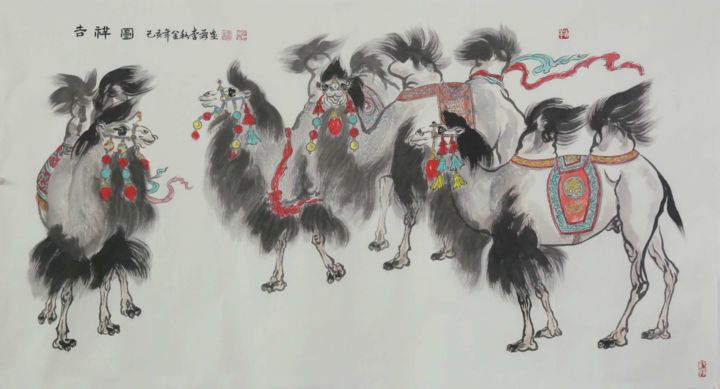 Peinture intitulée "李霖 作品三组之3： 吉祥" par Lin Li Li Lin, Œuvre d'art originale, Encre
