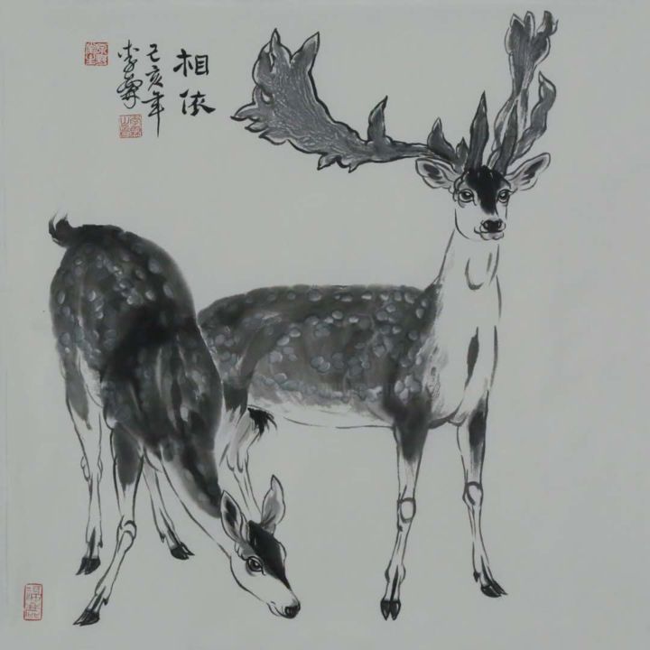 Pintura titulada "李霖 第三组四尺斗方五幅作品 no2：…" por Lin Li Li Lin, Obra de arte original, Tinta