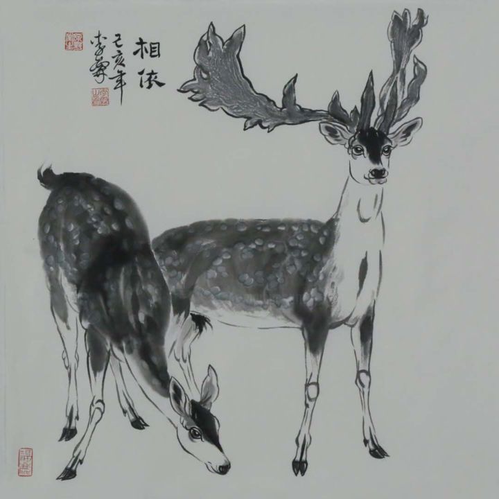 绘画 标题为“李霖 第三组四尺斗方五幅作品 no2：…” 由Lin Li 李霖, 原创艺术品, 墨