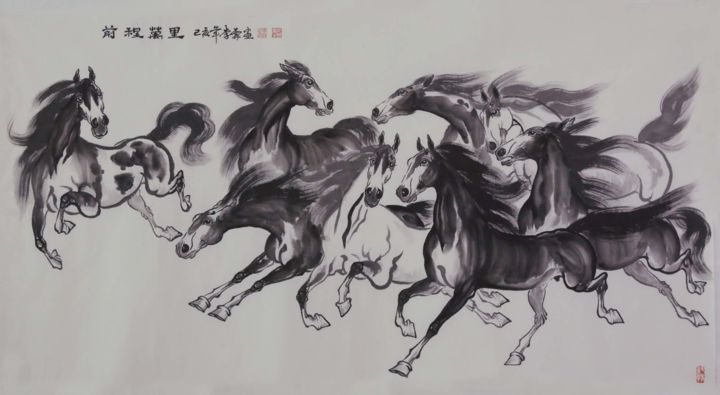 Pintura titulada "李霖 第一组九幅作品 01：前程万里" por Lin Li Li Lin, Obra de arte original, Tinta