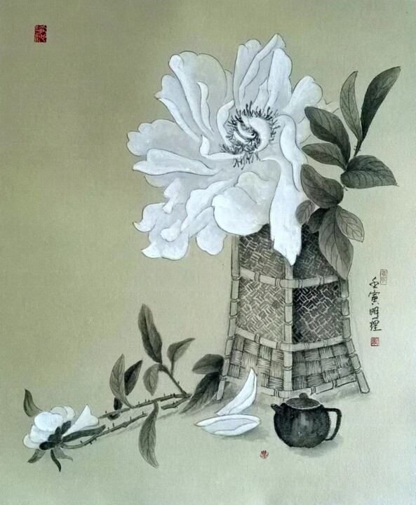 Painting titled "花卉系列：灿如春华" by 理 明, Original Artwork, Ink