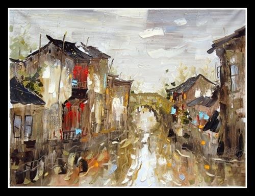 Painting titled "Waterdorp.3" by Li Wen Zin, Original Artwork, Oil