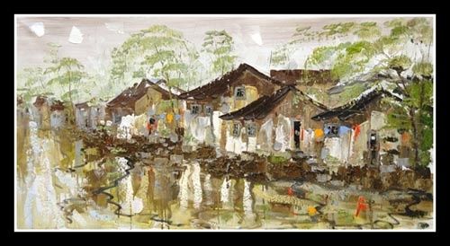 Pittura intitolato "Waterdorp.7" da Li Wen Zin, Opera d'arte originale, Olio