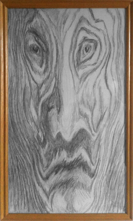 Drawing titled "Wooden man" by Lia Chechelashvili, Original Artwork, Pencil