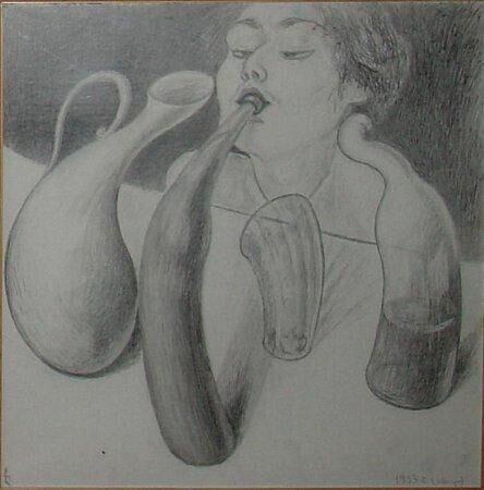 Dessin intitulée "Drinker" par Lia Chechelashvili, Œuvre d'art originale, Crayon