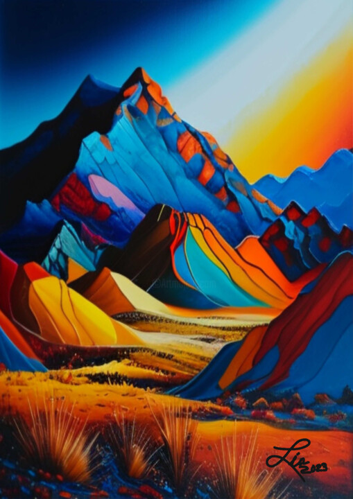 Artes digitais intitulada "Montaña de colores" por Lia, Obras de arte originais, Pintura digital
