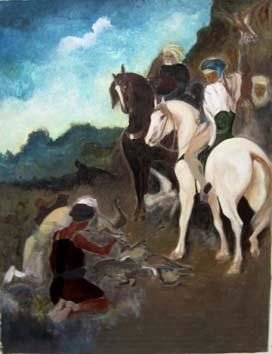 Painting titled "Falcon Hunt " by Liaannethibout, Original Artwork