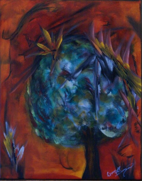 Painting titled "L'arbre / 92" by Liam G Déziel, Original Artwork, Oil