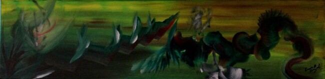 Ζωγραφική με τίτλο "Dragon / 95" από Liam G Déziel, Αυθεντικά έργα τέχνης, Λάδι