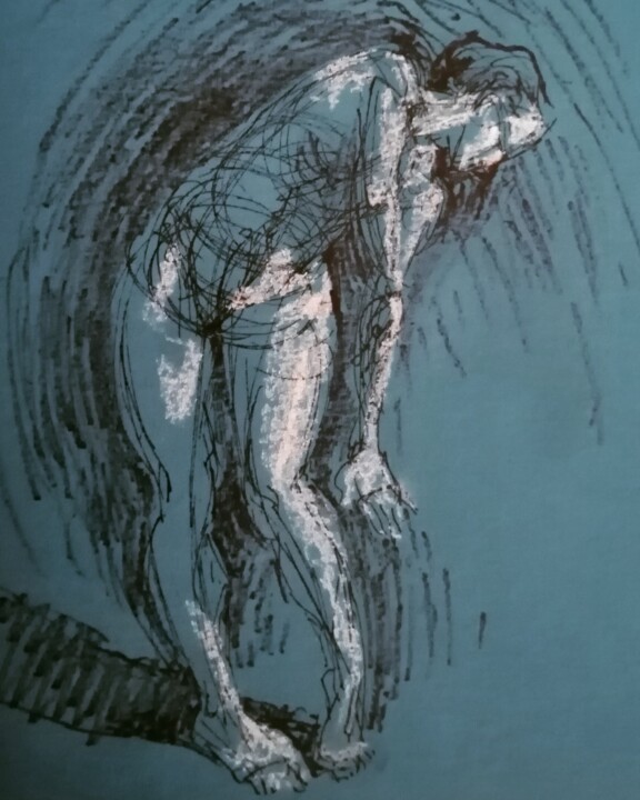 Zeichnungen mit dem Titel "Female Figure Twist…" von Liam Ryan, Original-Kunstwerk, Gel Stift