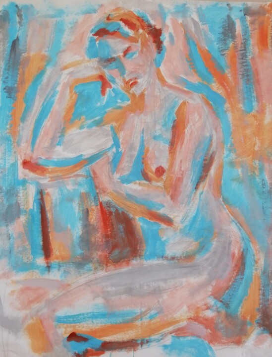 Painting titled "Female Nude Smiling." by Liam Ryan, Original Artwork, Acrylic
