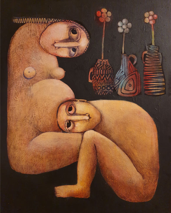 Painting titled "Birth (Acrylic pain…" by Liana Asatryan, Original Artwork, Oil Mounted on Wood Stretcher frame