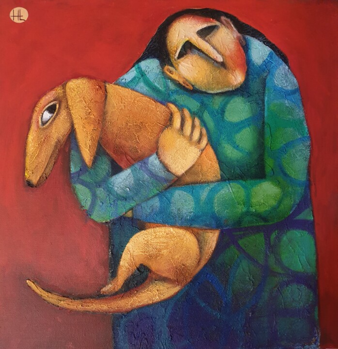 Malerei mit dem Titel "My clever dog (40x4…" von Liana Asatryan, Original-Kunstwerk, Öl Auf Keilrahmen aus Holz montiert