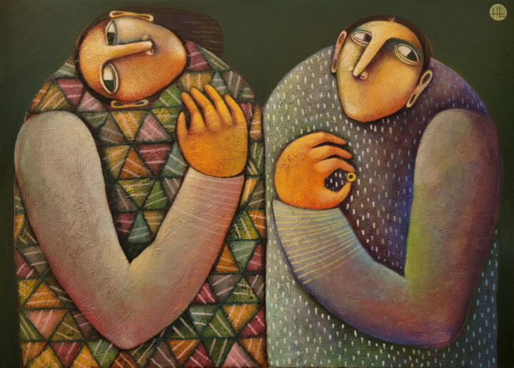 Ζωγραφική με τίτλο "UNION OF SOULS" από Liana Asatryan, Αυθεντικά έργα τέχνης, Λάδι Τοποθετήθηκε στο Ξύλινο φορείο σκελετό