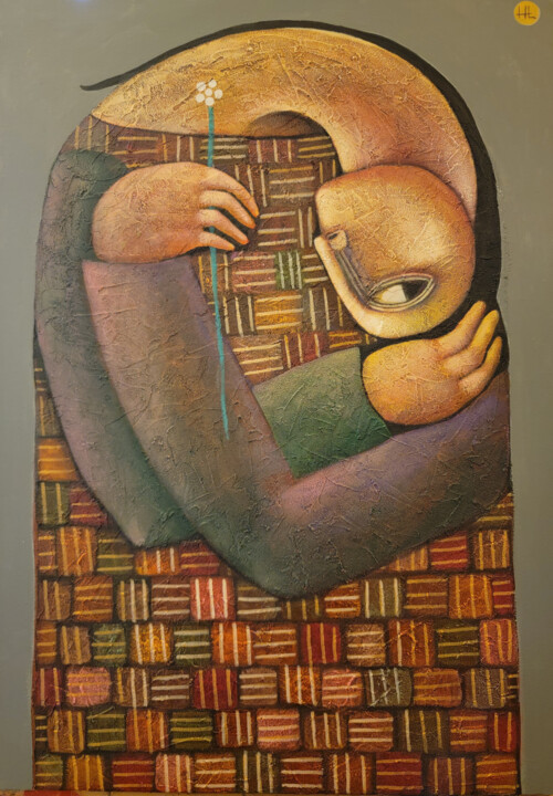 Painting titled "SOLACE IN STORIES" by Liana Asatryan, Original Artwork, Oil Mounted on Wood Stretcher frame