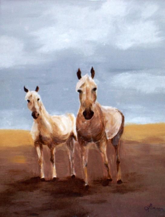 Painting titled "Two Horses" by Liana Venturella, Original Artwork