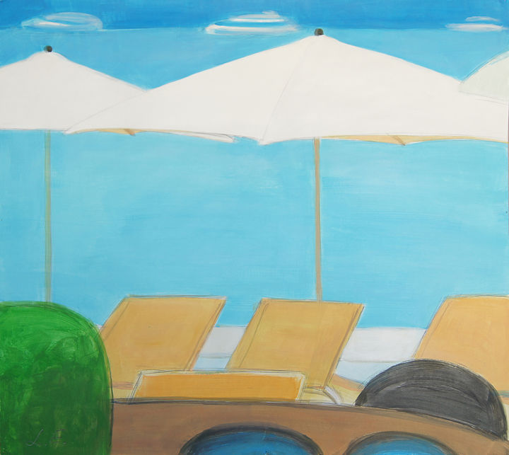 Painting titled "White umbrellas" by Liana Esakia, Original Artwork, Acrylic