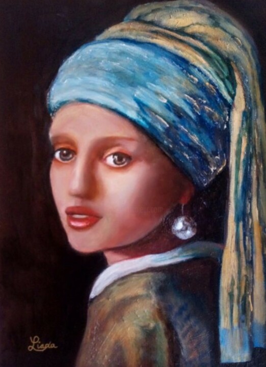 Digital Arts titled "Girl with the Pearl…" by Liana Romeijn, Original Artwork, Oil