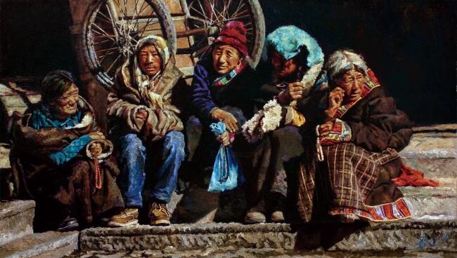 Pintura intitulada "The Sunbathers, ori…" por Liang Jun Yan, Obras de arte originais, Óleo