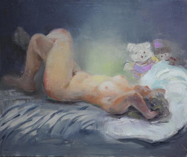 Pintura titulada "Women and their toy…" por Liang Yi Er, Obra de arte original, Oleo