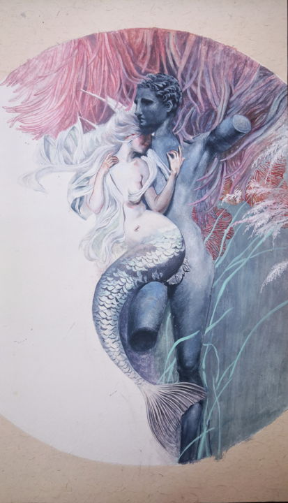 Malerei mit dem Titel "MERMAID" von Keren Liang, Original-Kunstwerk, Aquarell