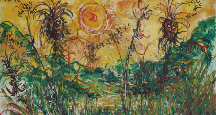 Painting titled "Field Scenery" by Lia Nursalim, Original Artwork, Oil